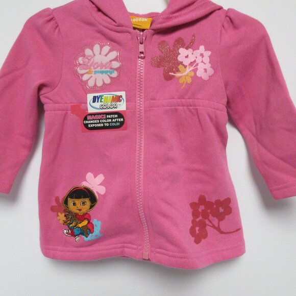 Nickledeon Dora Explore Girls 18 Months Hooded Pink Zip Long Sleeve Sweatshirt - Picture 2 of 7